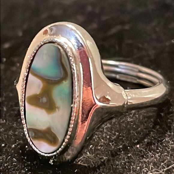 Vintage size 4 Art Deco Avon silver tone and smooth Abalone ring - Picture 4 of 8